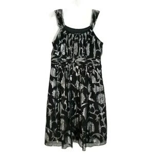 Jones New York Black Silver Metallic Floral Dress
